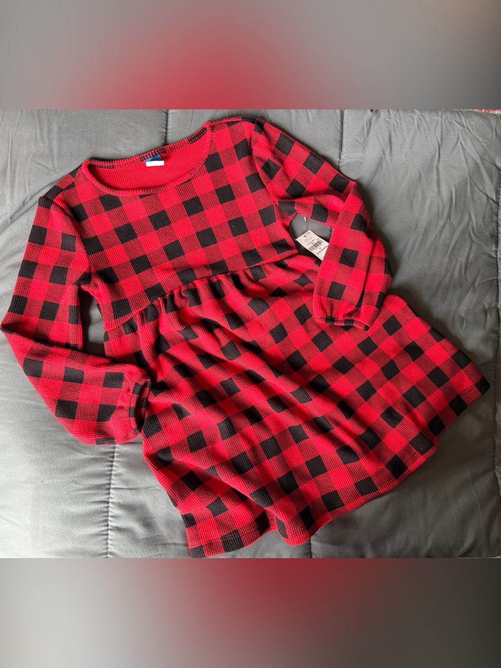 Old Navy Red and Black Buffalo Check Knit Dress